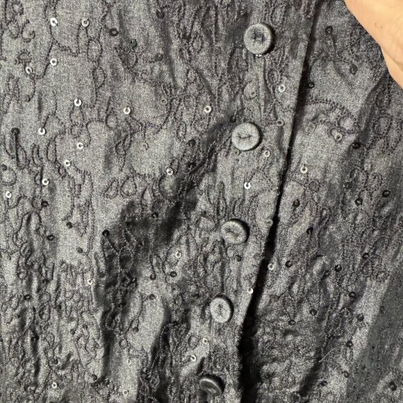 Eileen Fisher Women’s Jacket Black Sequin 100% Silk Jacket Snap Closure Small - Picture 5 of 15